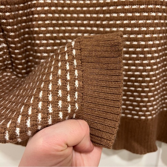 J. Crew Turtleneck Sweater Camel Brown White Pullover Textured Stripes Womens XL - Picture 4 of 7
